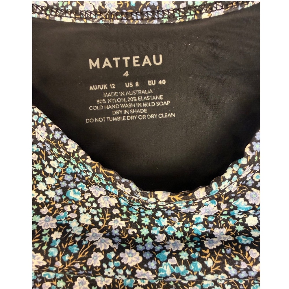 Matteau Floral Long Sleeve Crop Tankini Swim Top Blue Ditsy Print Size US 8 - Picture 3 of 4